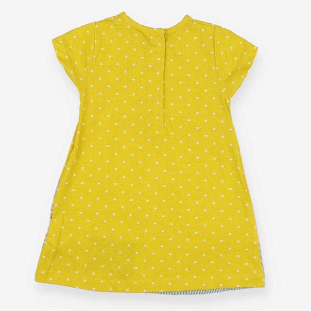 Yellow spotty dress with lamb, rabbit and chicks