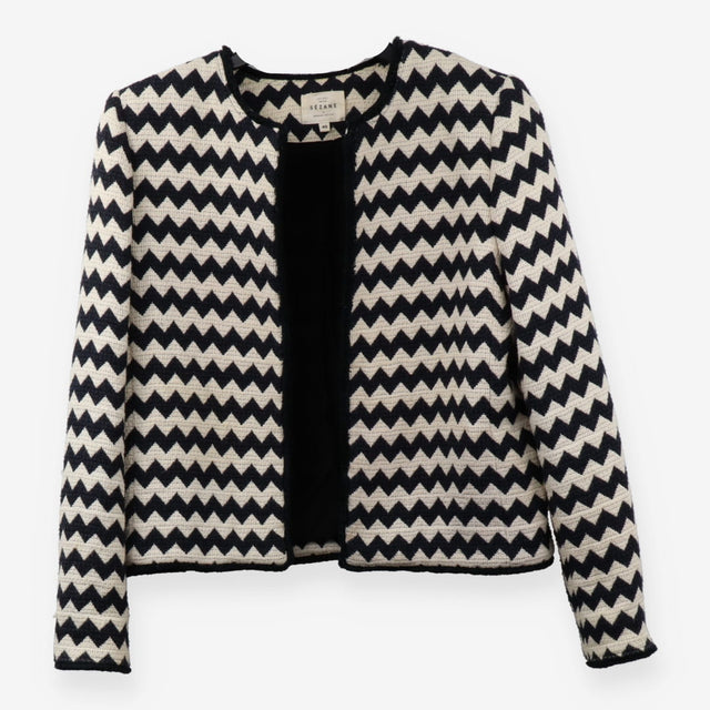Jacket Navy Cream Chevron Woven Textured