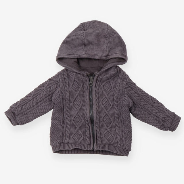 Zip Up Hoodie Grey Cable Knit