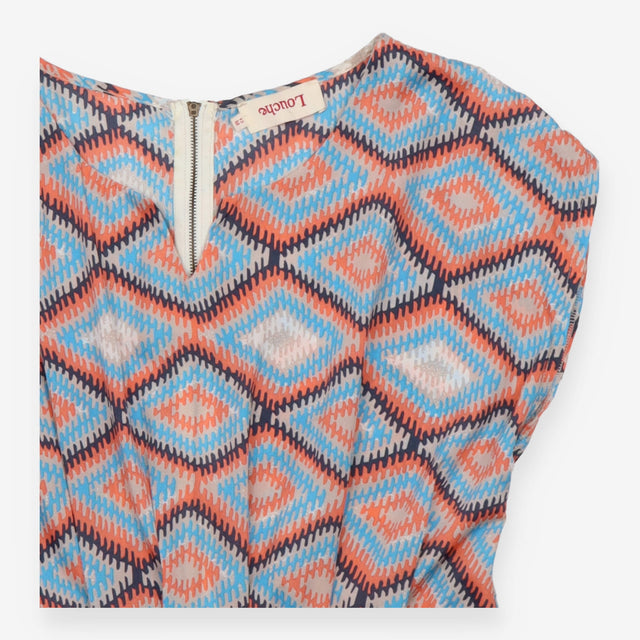Dress Orange Blue Geometric Print Fit And Flare