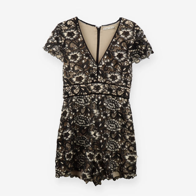 Lace Overlay Playsuit – Black & Nude