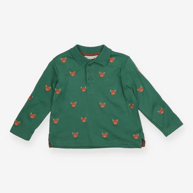 Collared Long Sleeve Top - Green Highland Cow