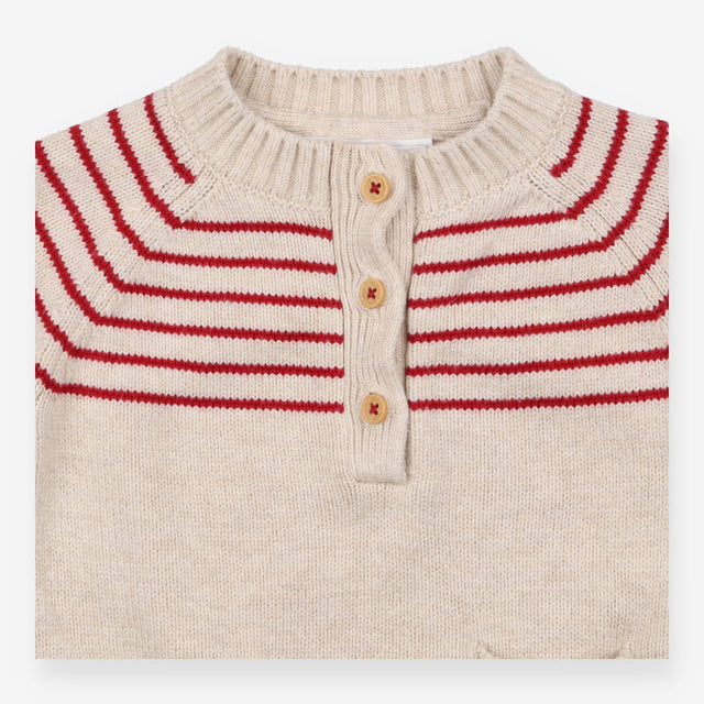 Cream Knit Sweater Red Stripes
