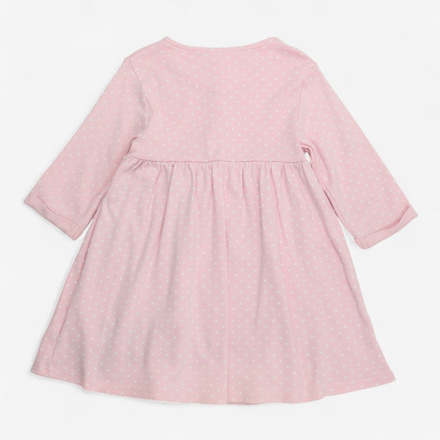 Dress Pink with White Spots and Applique Rabbit an