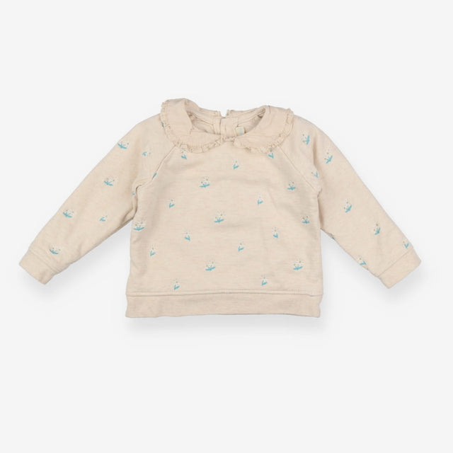 Sweater Cream with Frill Collar and Flowers