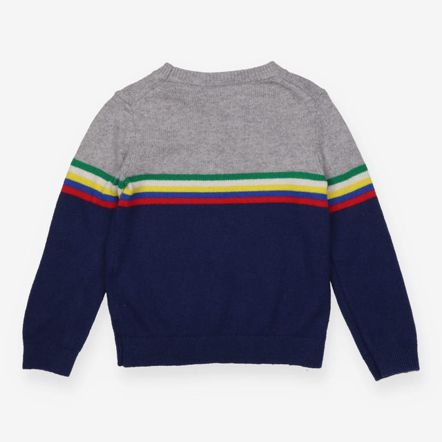 Knit jumper grey and navy colorful striped