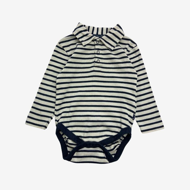 Navy and White Collared Bodysuit