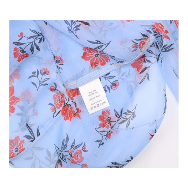 Blouse Light Blue Coral Floral Print Long Sleeves