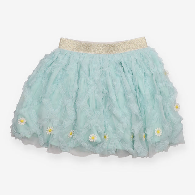 Tulle Skirt Blue with Daisies and Golden Waistband