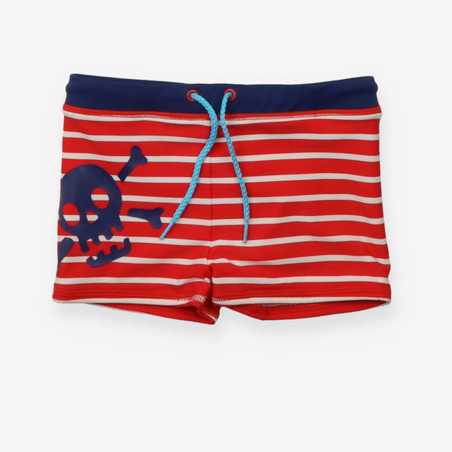 Swim Shorts Red Stripe Blue Waistband Skull and Cr