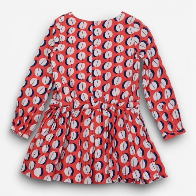 Dress long sleeve orange with white and navy leaf