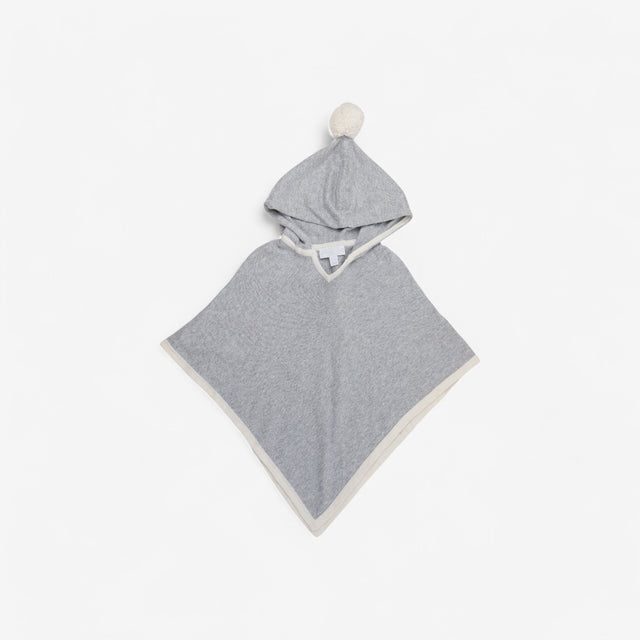Grey Knit Pompom Poncho