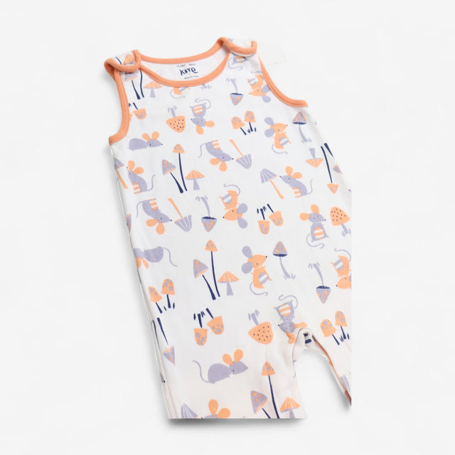 Romper white with grey an orang mice