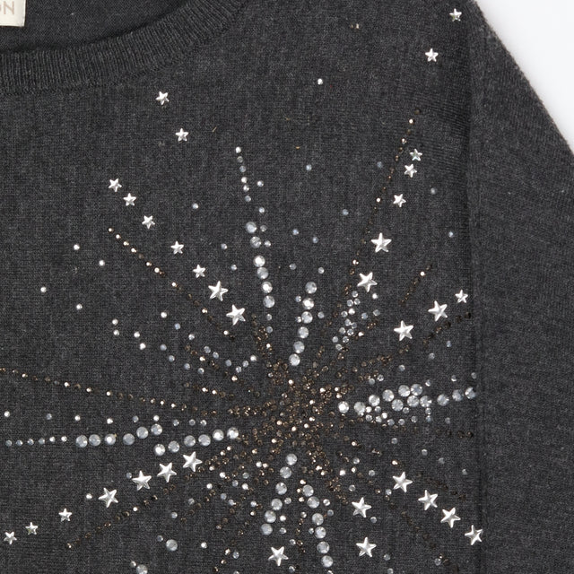 Dark Grey Bejewelled Star Jumper Knit Embellished