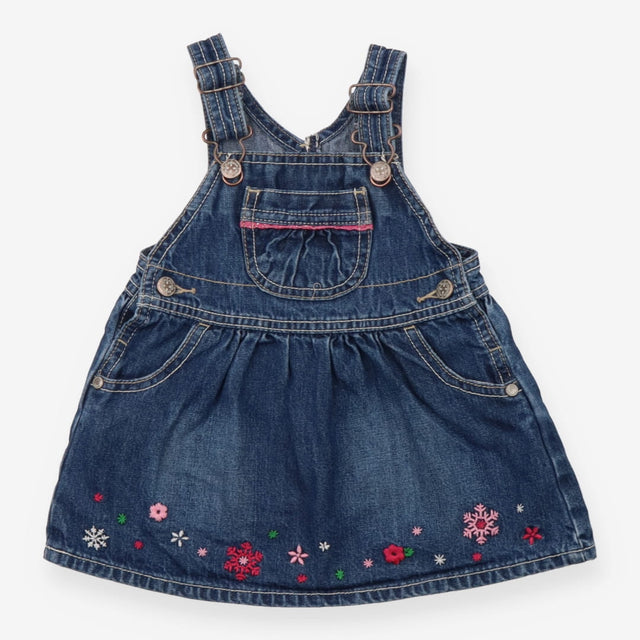 Dress pinafore denim floral snowflakes