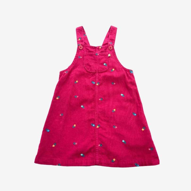 Pink Cord Pinafore Dress with Flowers