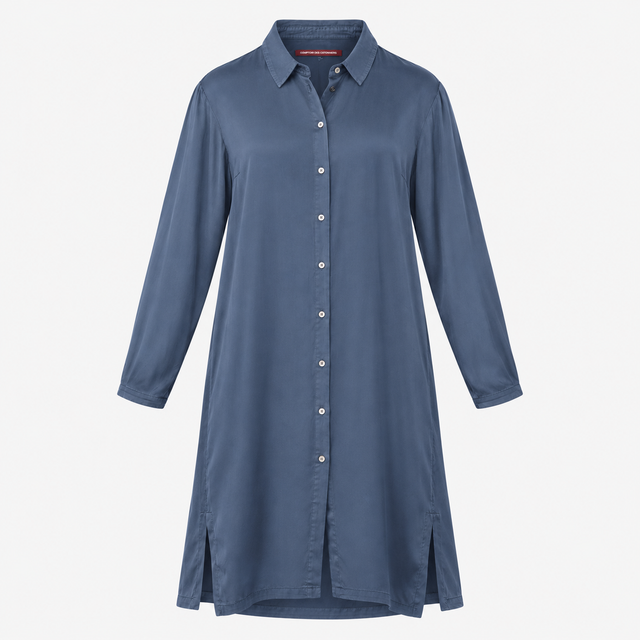 Shirt Dress Navy Cupro Long Sleeve Button Front Mi