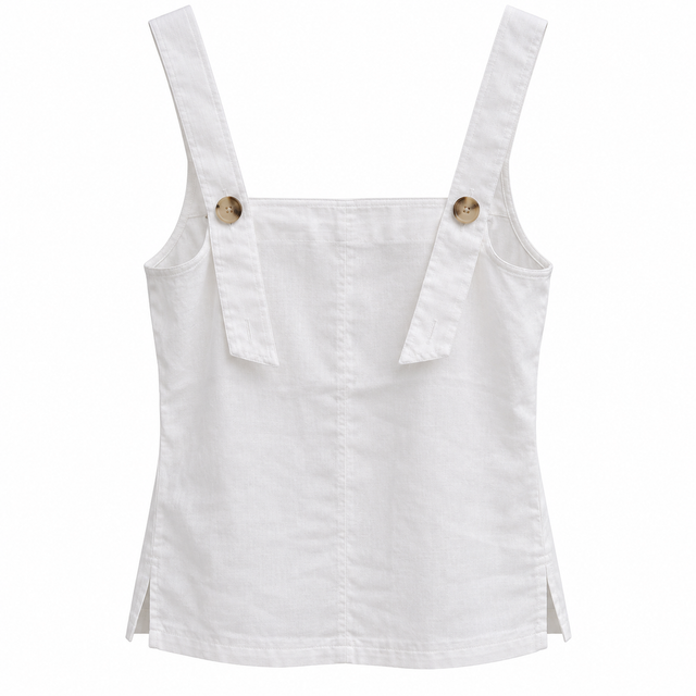 White 100% Linen Square Neck Cami Top