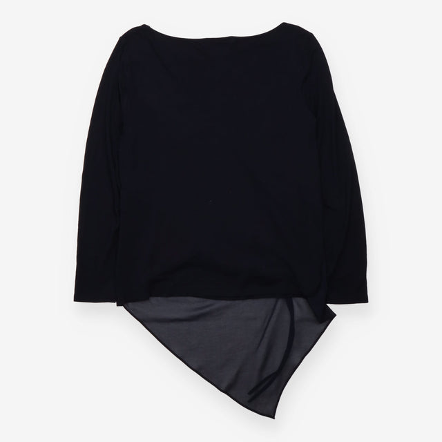 Long Sleeve Top Dark Blue Draped Cowl Neck Ruched