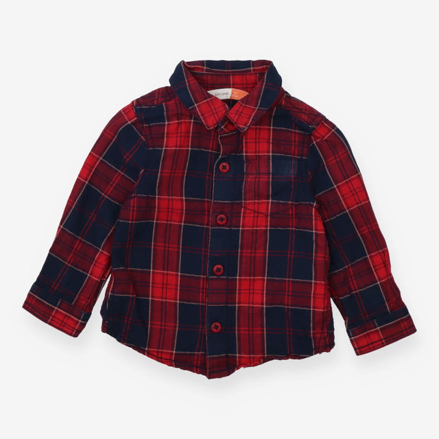 Shirt red navy plaid LS
