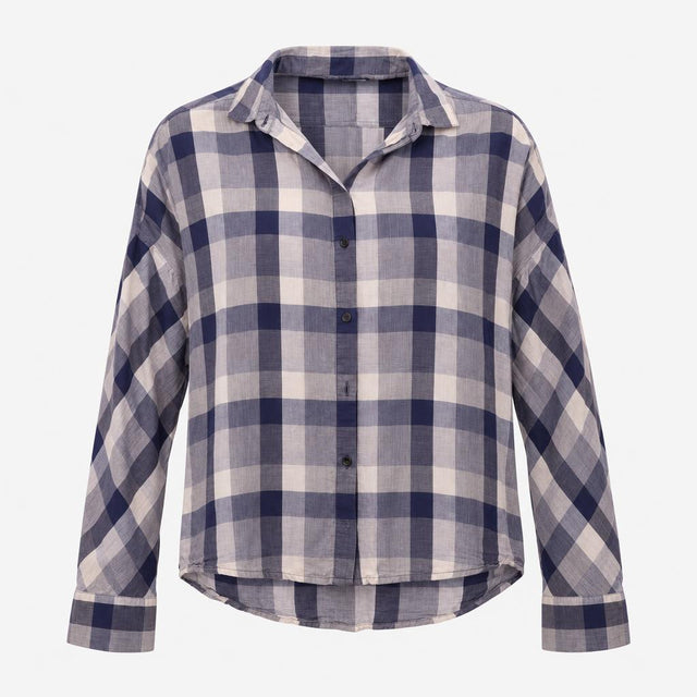 Navy Slate Grey Checked 100% Cotton Button Down Lo