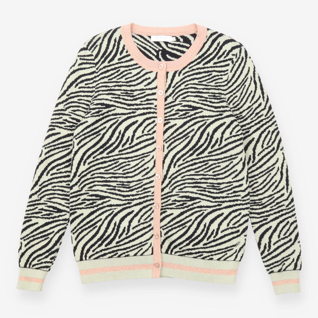 Cardigan Green Zebra Print Seawool Cotton Knit