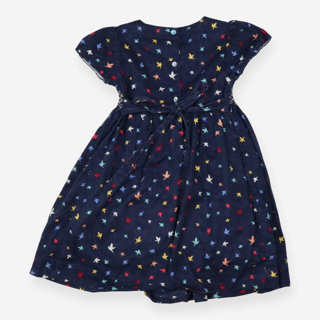 Dress navy smocked coloured birds