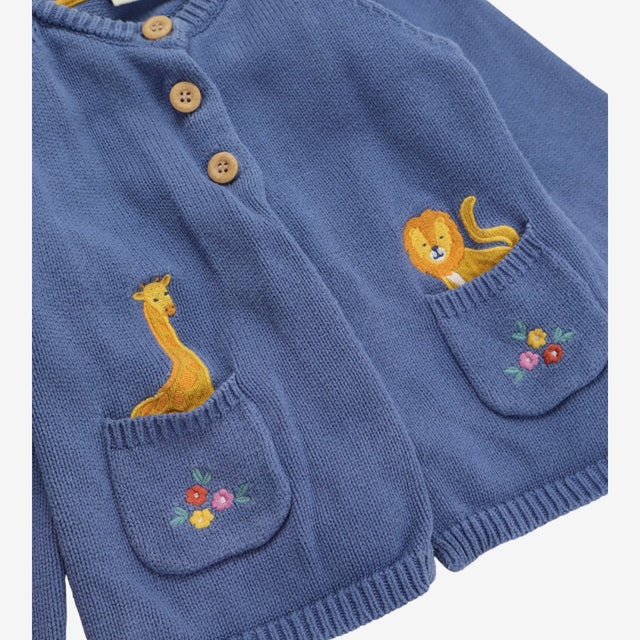 Cardigan corn flower blue with lion and giraffe po