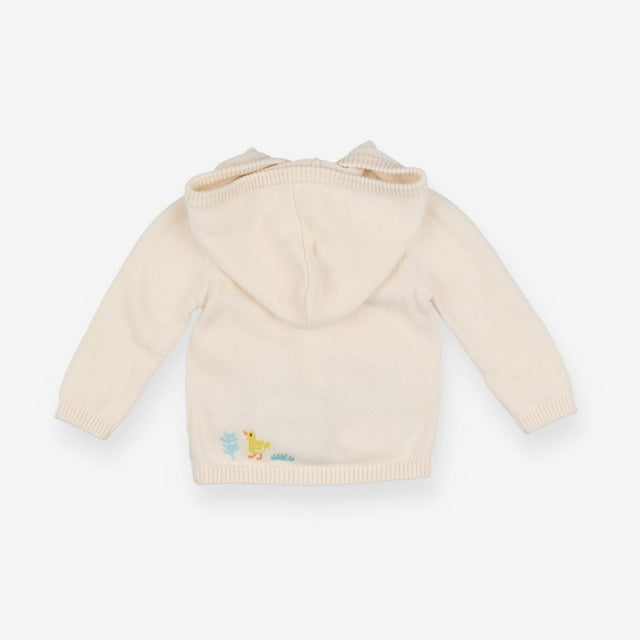 Knitted cream hooded cardigan with applique