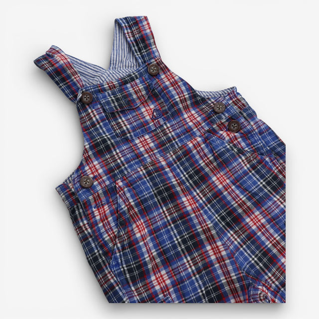 Dungarees shorties red blue white checks