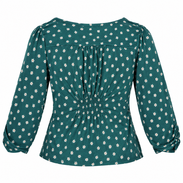 Teal Ditsy Floral Button Detail Wrap Top