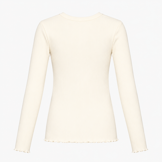 Long Sleeve Top Cream Ribbed Organic Cotton