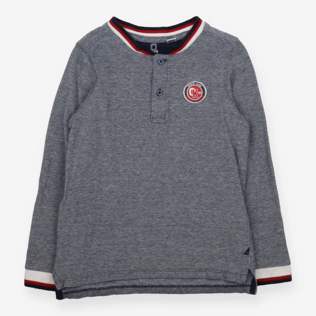 Tee Shirt Long Sleeve Grey Grandad Collar Navy
