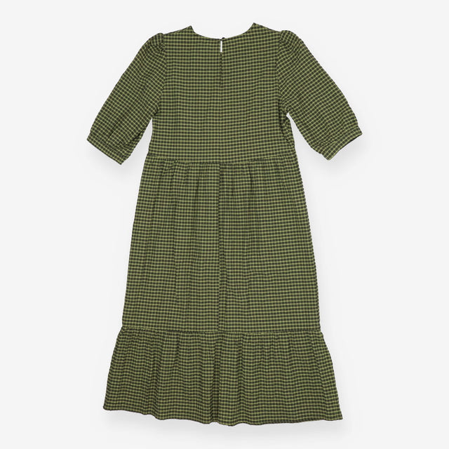 Gingham Check Midi Dress Green – Puff Sleeve Desig
