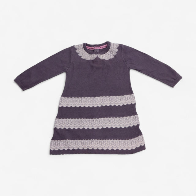 Dress Sweater Purple with Lace Print Stripes