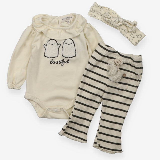 Cream bodysuit/leggings/headband with ghosts