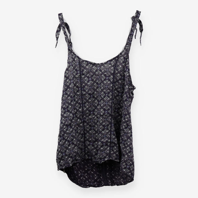 Navy Green Geometric Ornamental Print Strappy Top