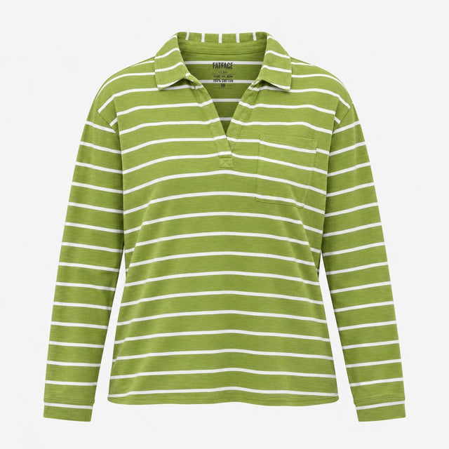 Henley Top Green and White Strip