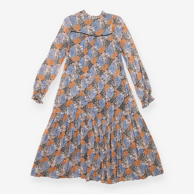 Second Female Orange Blue Floral Long Sleeve Midi