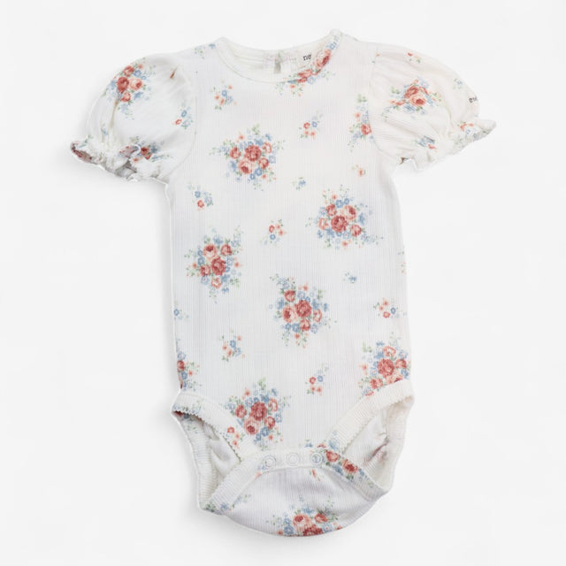 Bodysuit White with flowers & Frilled sleeve