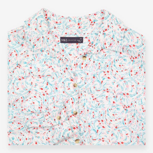 Shirt Ivory Mix Floral Printed Roll Sleeve Button