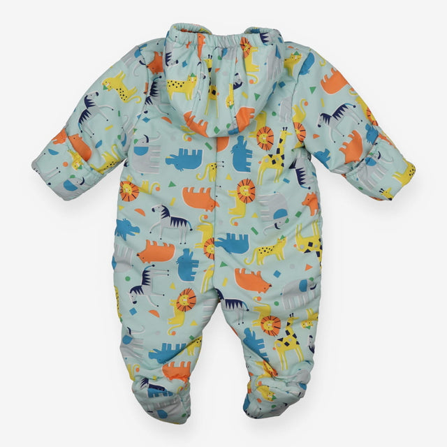 Pramsuit Fleece Lined Light Blue with Safari Anima