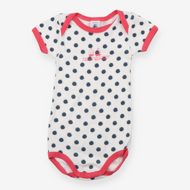 Bodysuit Short Sleeve Blue Spot with Pink Trim