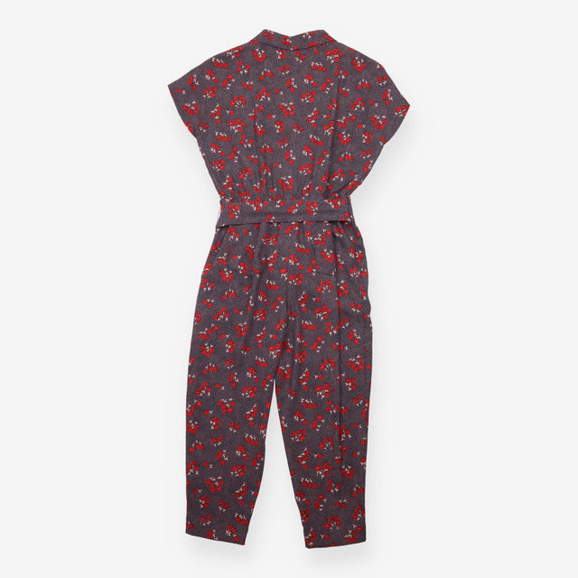 Jumpsuit Floral Polka Dot Short Sleeve Navy Belted