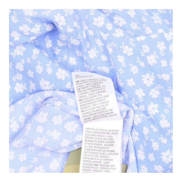 Midi Dress Blue White Floral Print Puff Sleeve Swe
