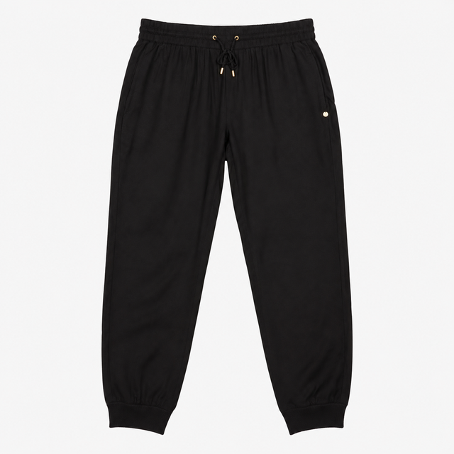 Jogger Trousers Black Drawstring Waist Cuffed Leg