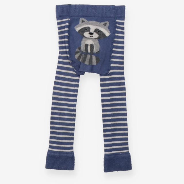 Leggings knit blue white stripe racoon
