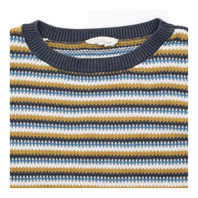Jumper Textured Stripe Navy Blue Mustard Cream Lon