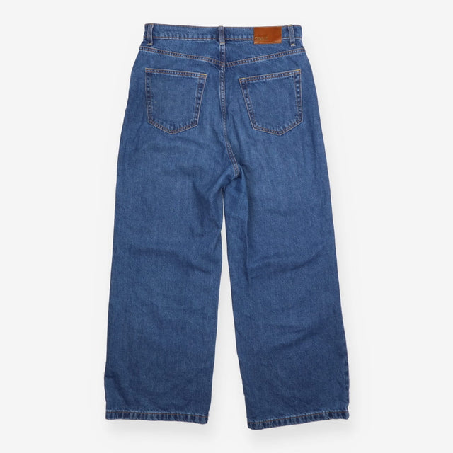 Jeans Wide Leg Mid Blue Denim Five Pocket