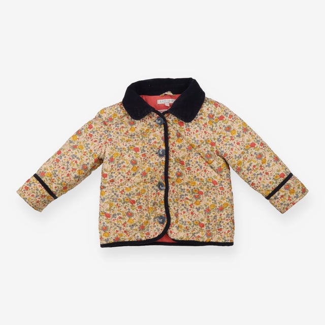 Coat quilted beige floral detachable hood